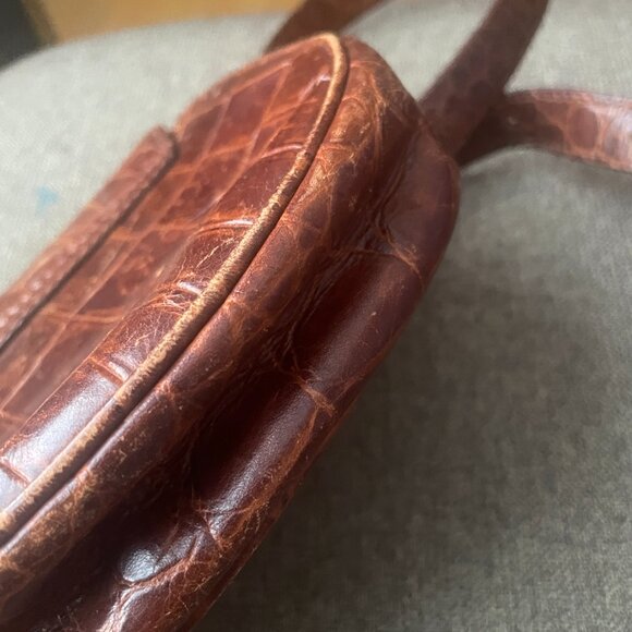 Aigner Dark Brown Croc Embossed Leather Logo Flap Crossbody Bag - Picture 5 of 8